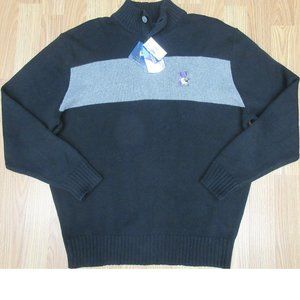 NEW! NORTHWESTERN WILDCATS 1/4 ZIP 100% COTTON SWEATER TEAM COLORS LARGE, L